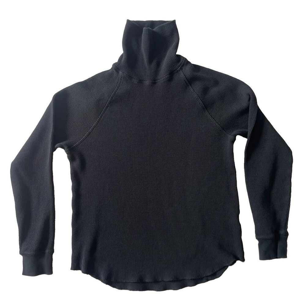 Everlane Organic Cotton Waffle Knit Turtleneck Top Black Size S Minimal Layering
